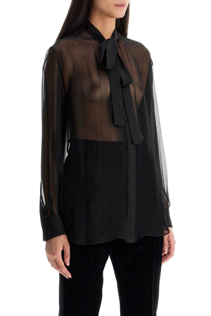 'chiffon Blouse With Bow  - Black