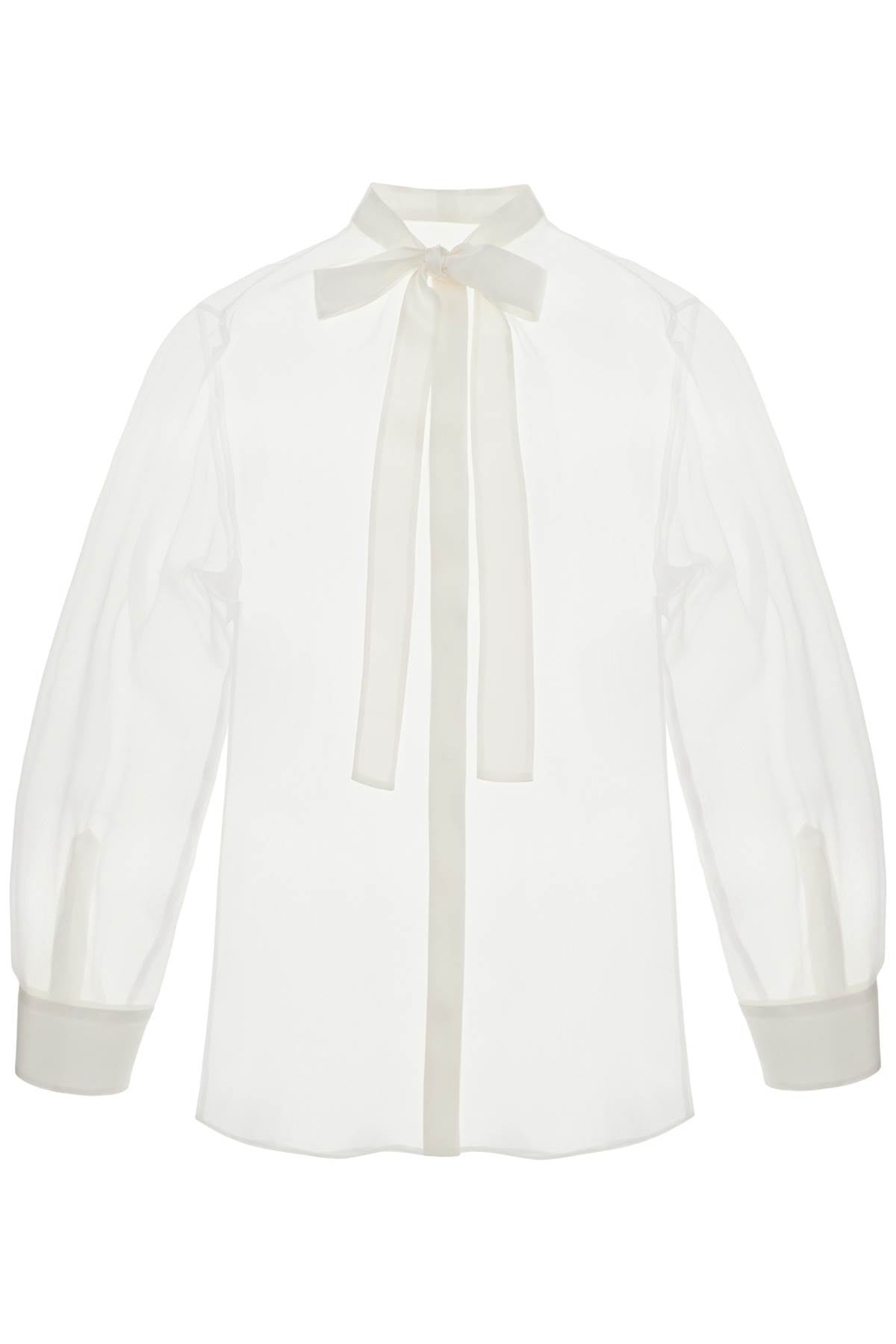 Optical White Silk Shirt With Mandarin Collar  - White