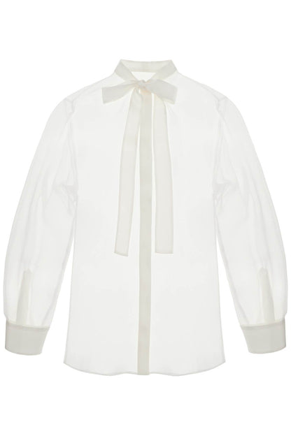 Optical White Silk Shirt With Mandarin Collar  - White