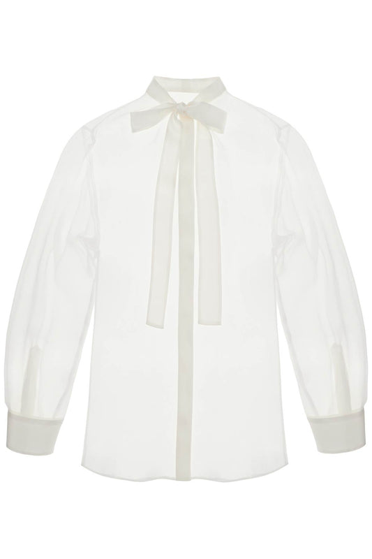 Optical White Silk Shirt With Mandarin Collar  - White