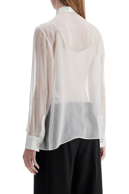 Optical White Silk Shirt With Mandarin Collar  - White