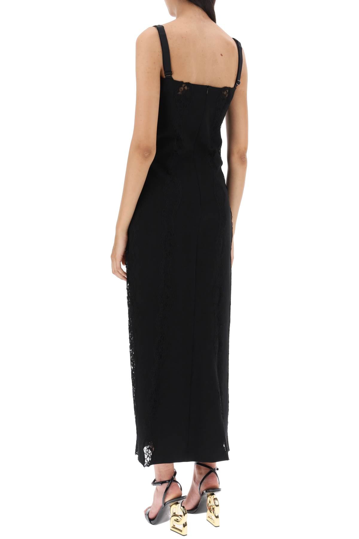 Jersey And Lace Maxi Dress  - Nero