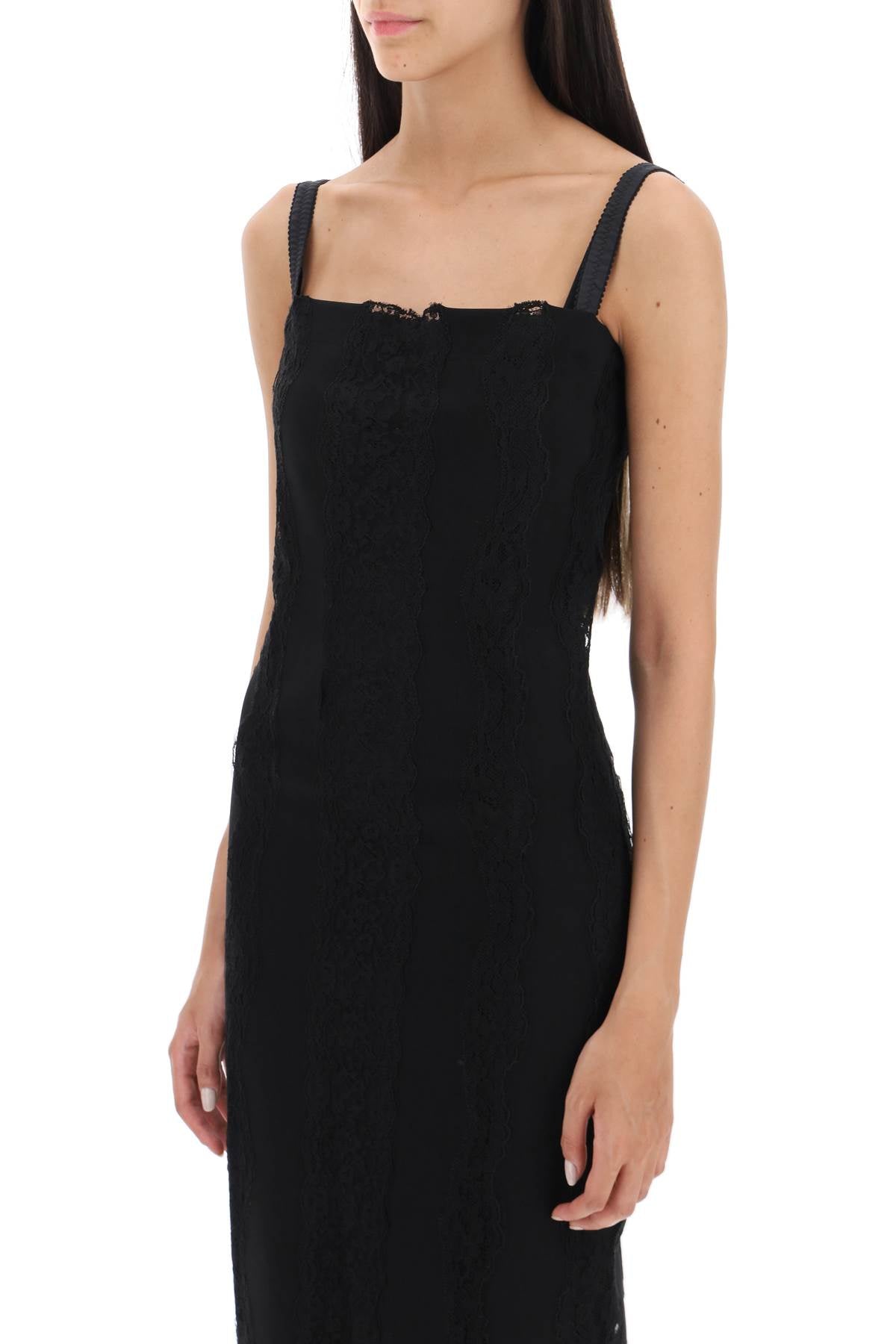 Jersey And Lace Maxi Dress  - Nero