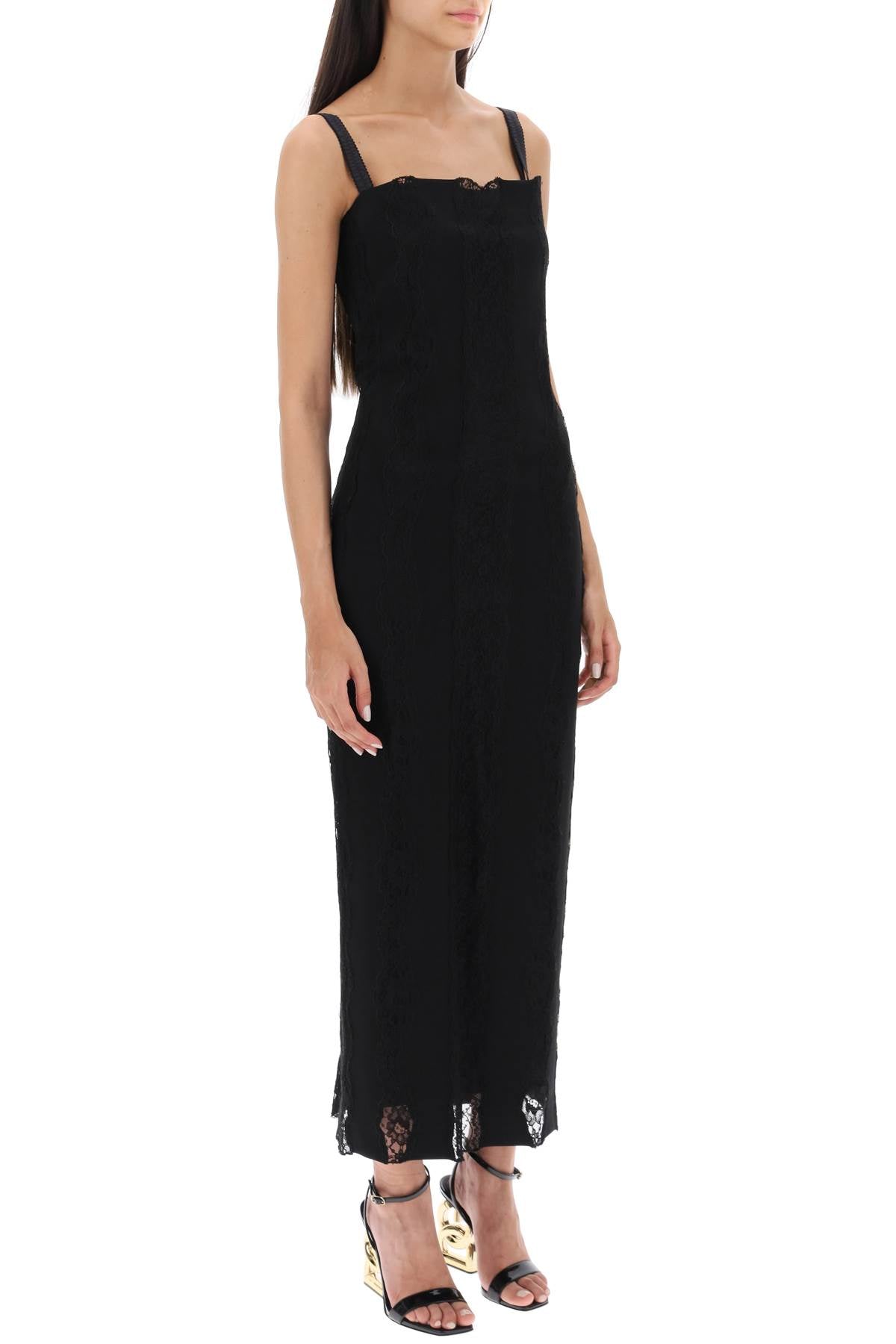 Jersey And Lace Maxi Dress  - Nero