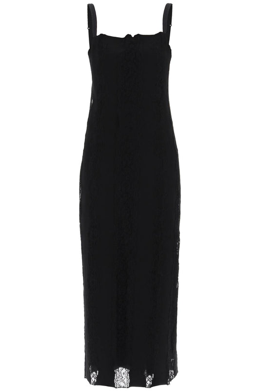 Jersey And Lace Maxi Dress  - Nero