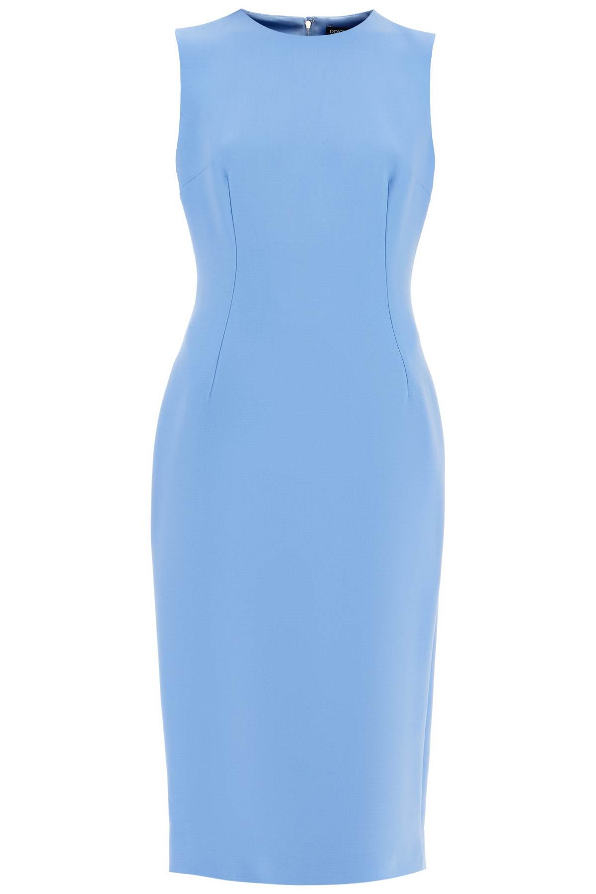 Wool Crepe Sheath Midi Dress With Tube  - Light Blue