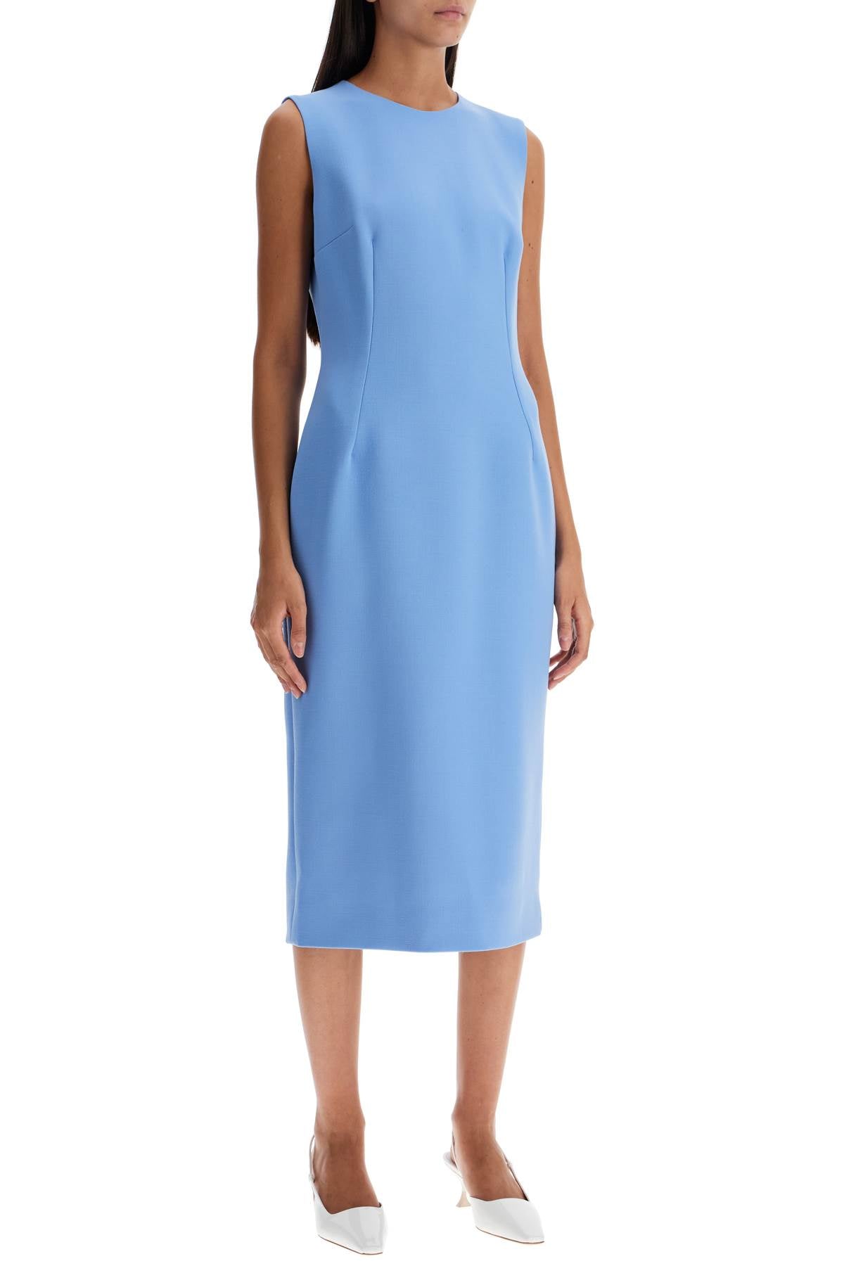 Wool Crepe Sheath Midi Dress With Tube  - Light Blue