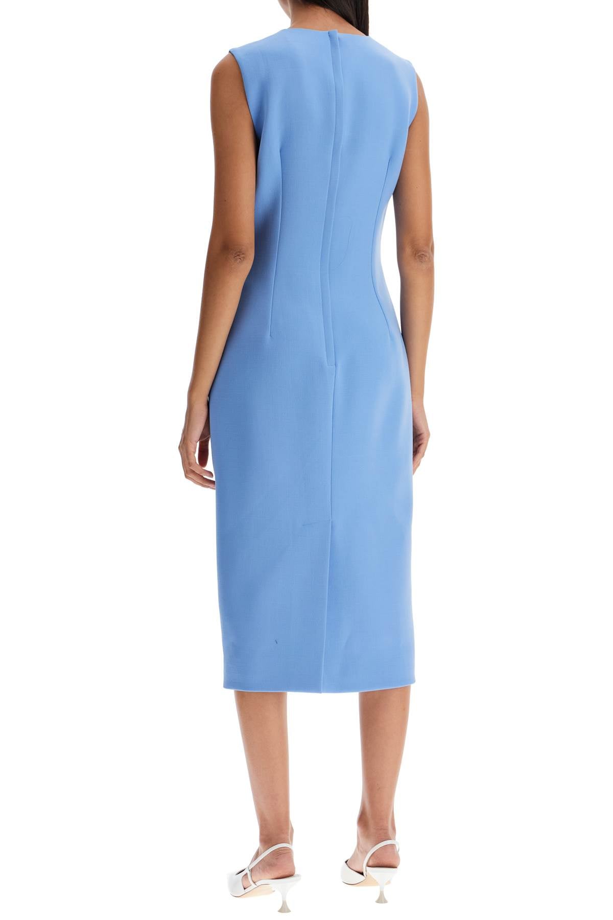 Wool Crepe Sheath Midi Dress With Tube  - Light Blue