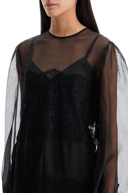 Short Organza And Lace Dress  - Black