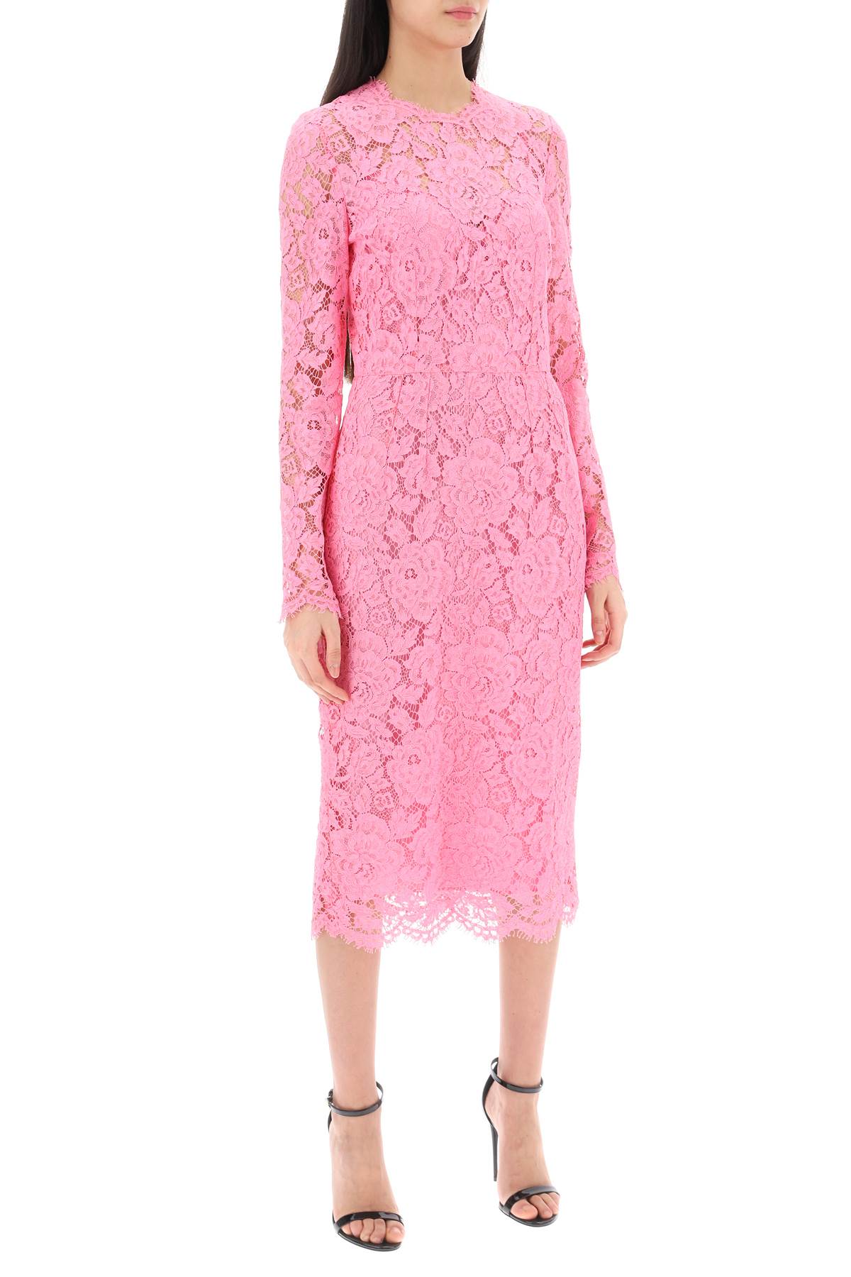 Midi Dress In Floral Cordonnet Lace  - Pink