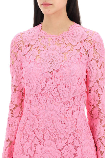 Midi Dress In Floral Cordonnet Lace  - Pink