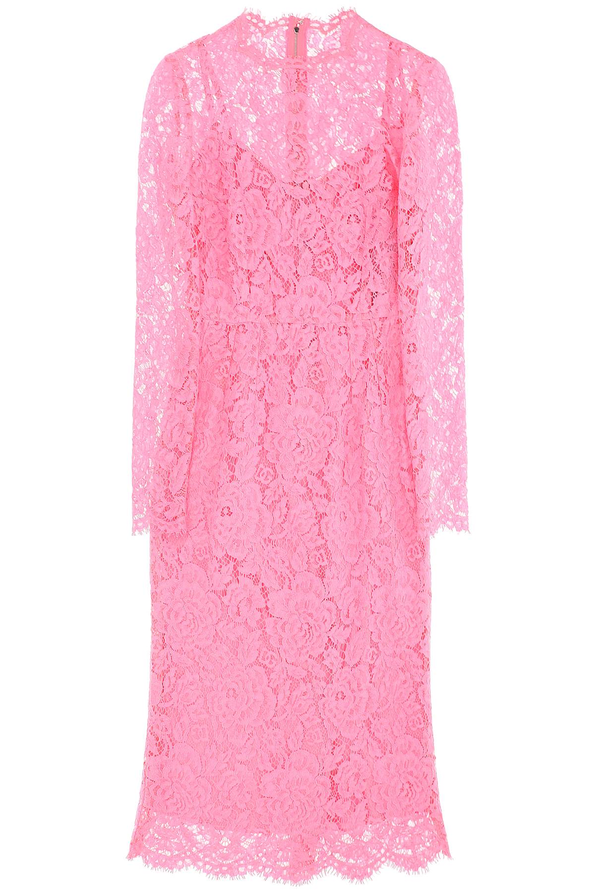 Midi Dress In Floral Cordonnet Lace  - Pink