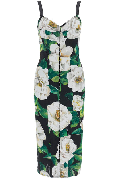 Black Floral Midi Synthetic Dress  - Black