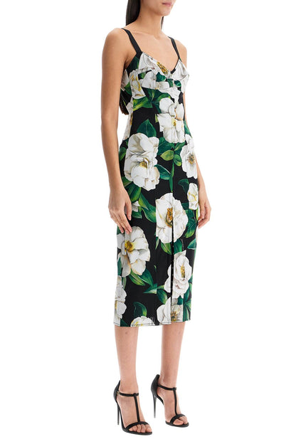 Black Floral Midi Synthetic Dress  - Black