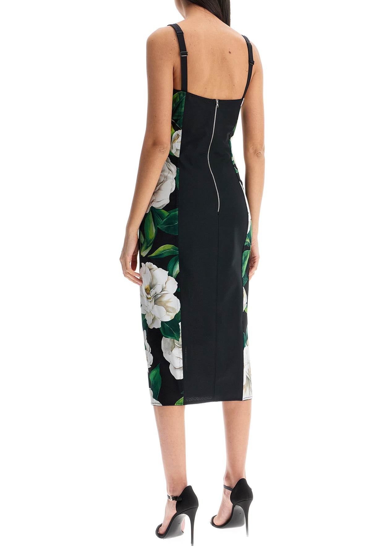 Black Floral Midi Synthetic Dress  - Black