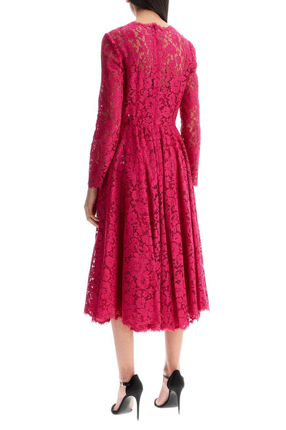 Shocking Pink Floral Lace Midi Dress  - Pink