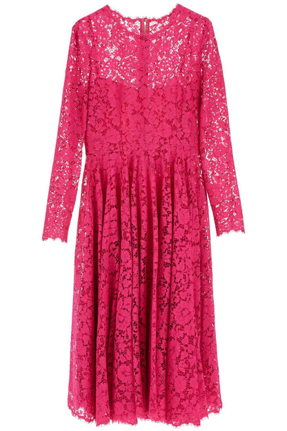 Shocking Pink Floral Lace Midi Dress  - Pink