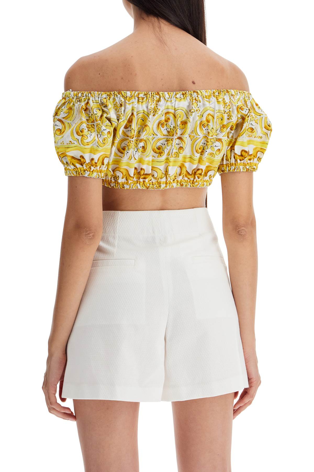 Maiolica Print Poplin Crop  - White