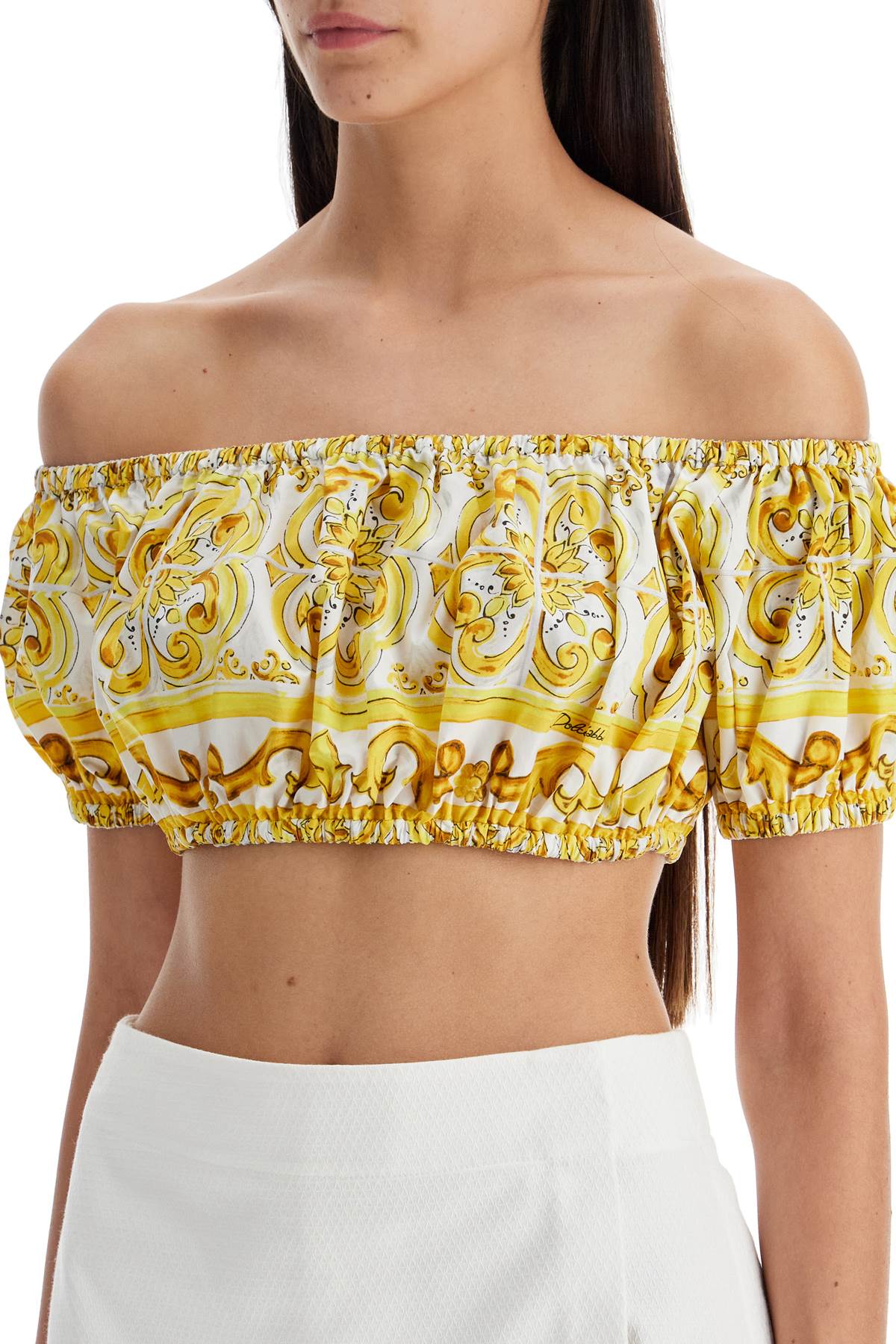 Maiolica Print Poplin Crop  - White