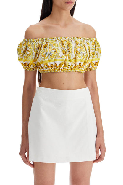 Maiolica Print Poplin Crop  - White