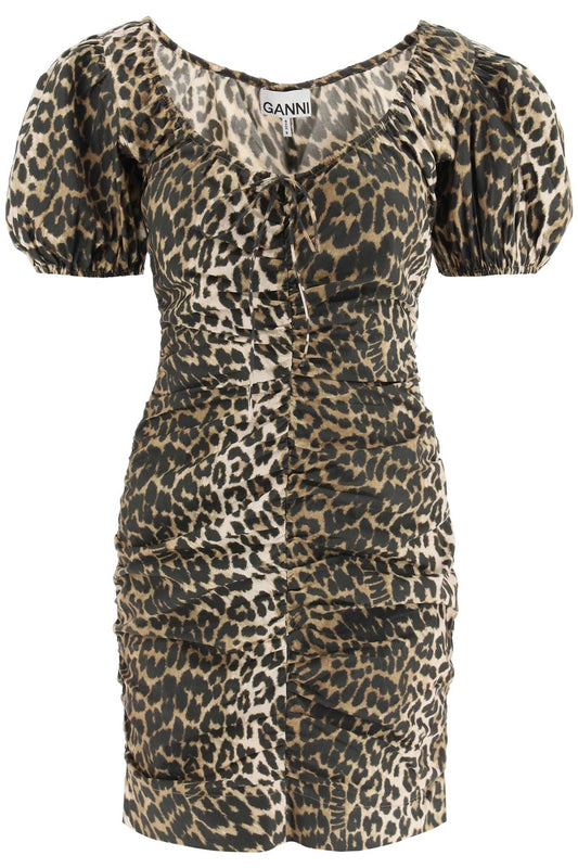 Leopard Poplin Mini Dress  - Beige