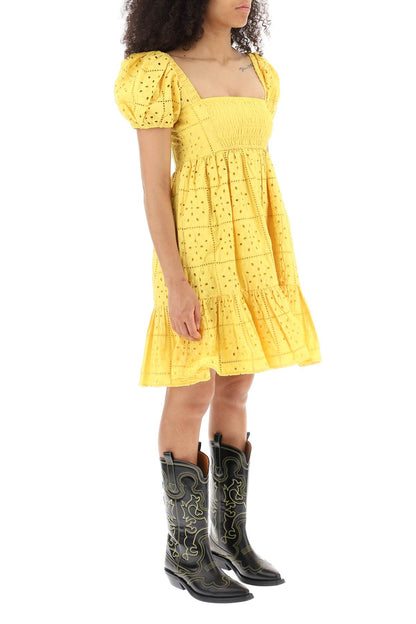 Broderie Mini Dress  - Yellow