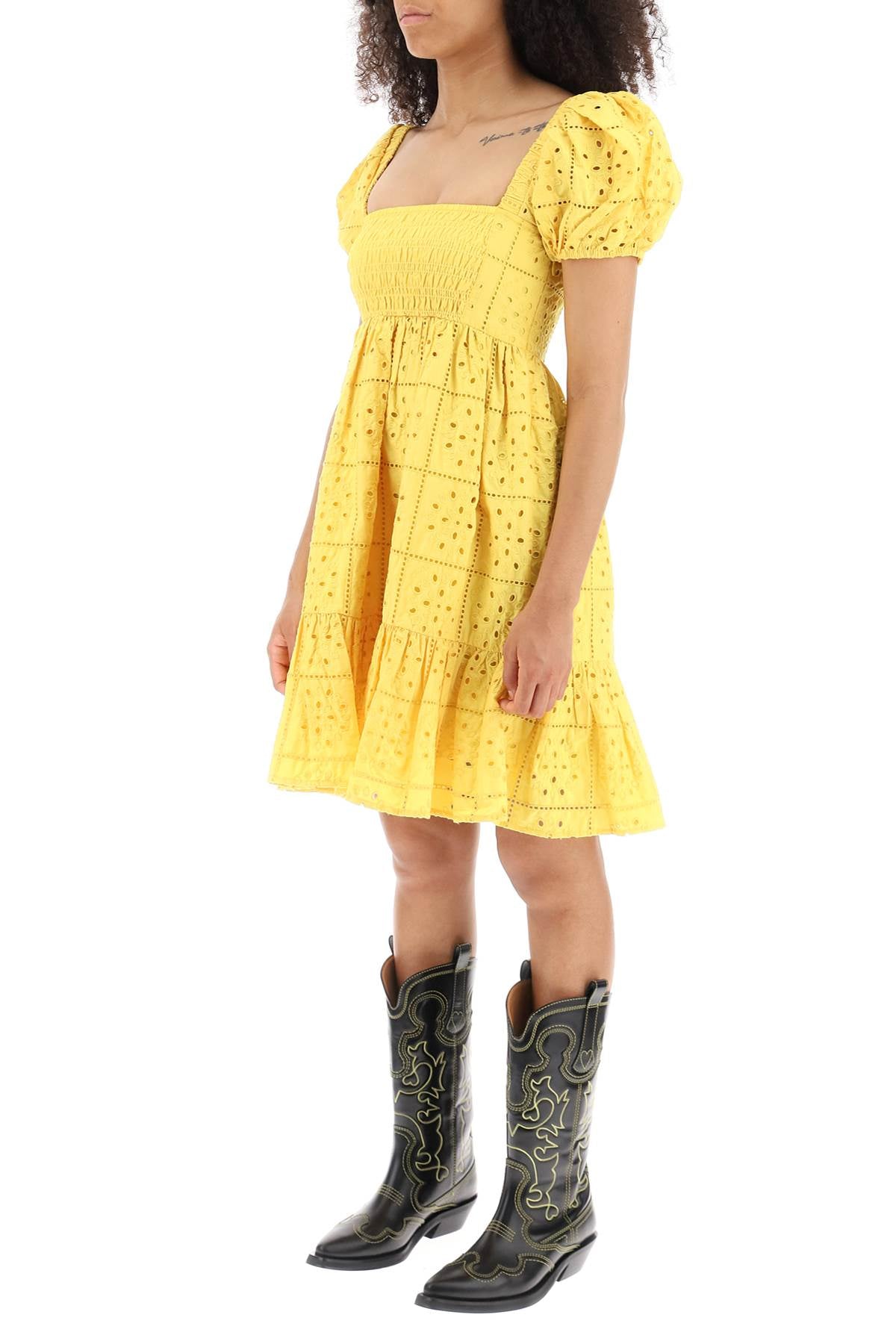 Broderie Mini Dress  - Yellow