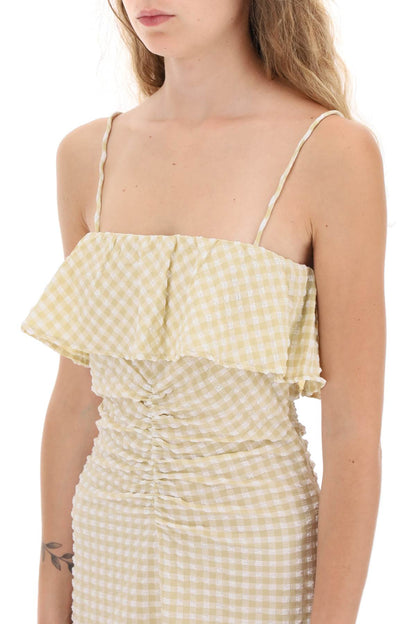 Gingham Motif Dress  - Beige