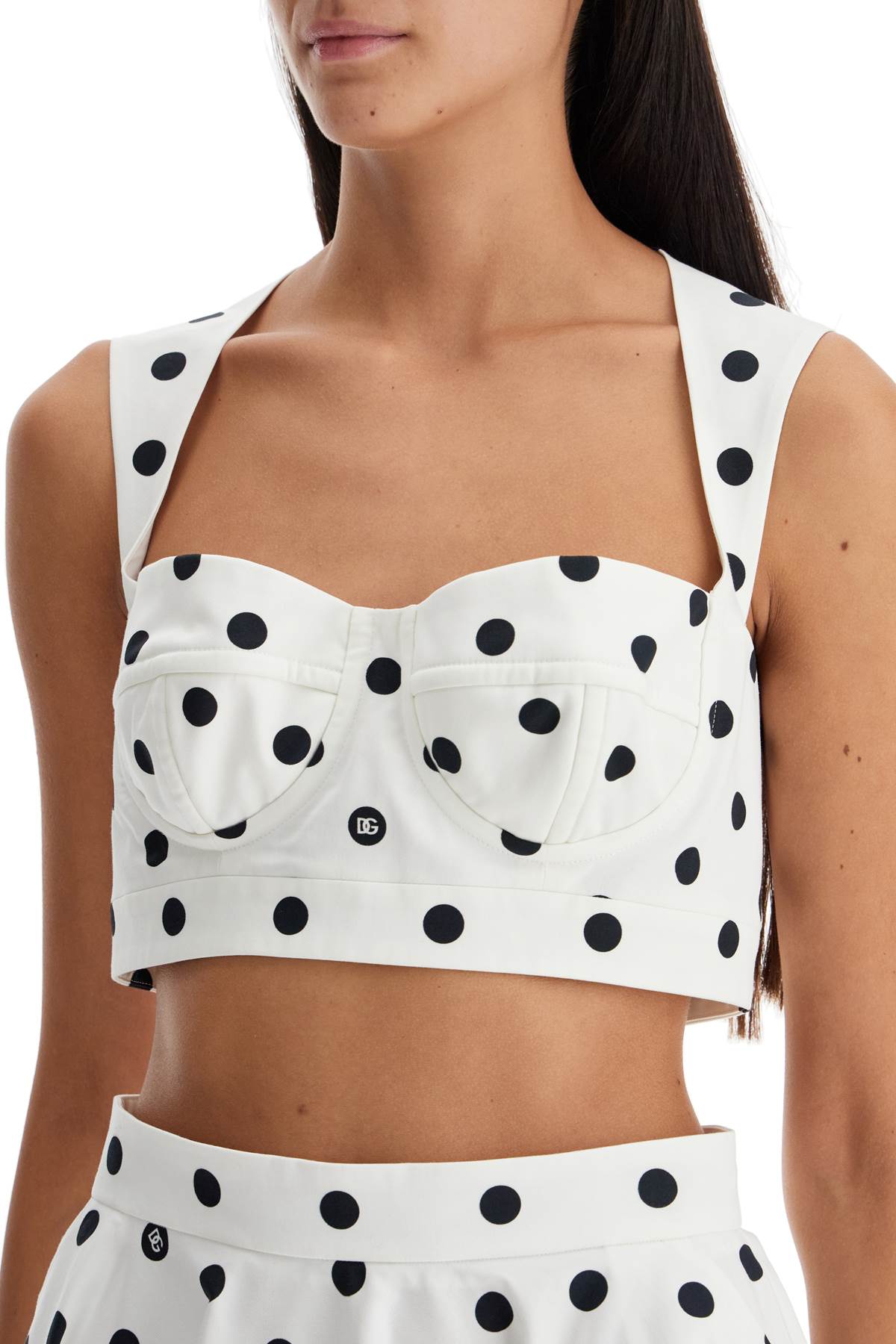 Polka Dot Cotton Bustier Top With  - White