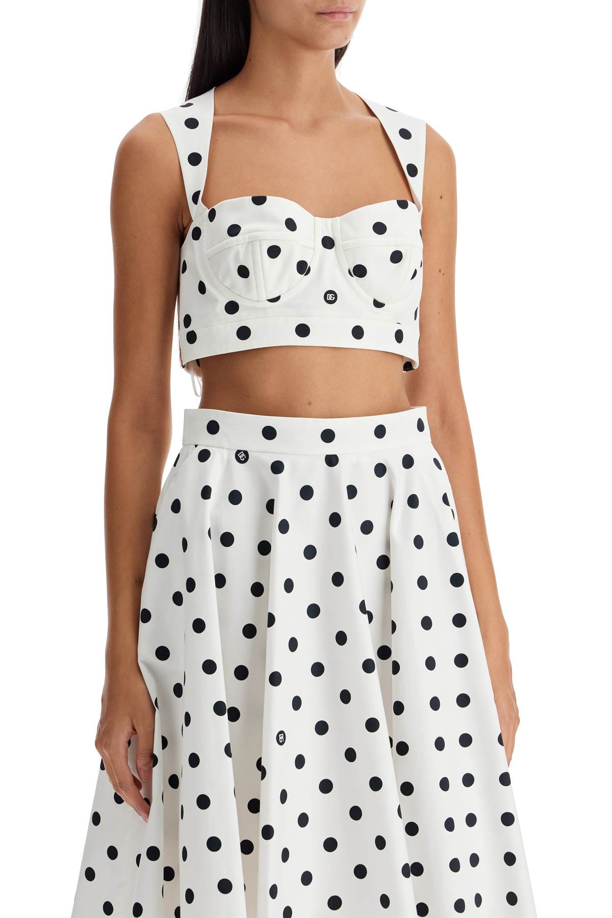 Polka Dot Cotton Bustier Top With  - White