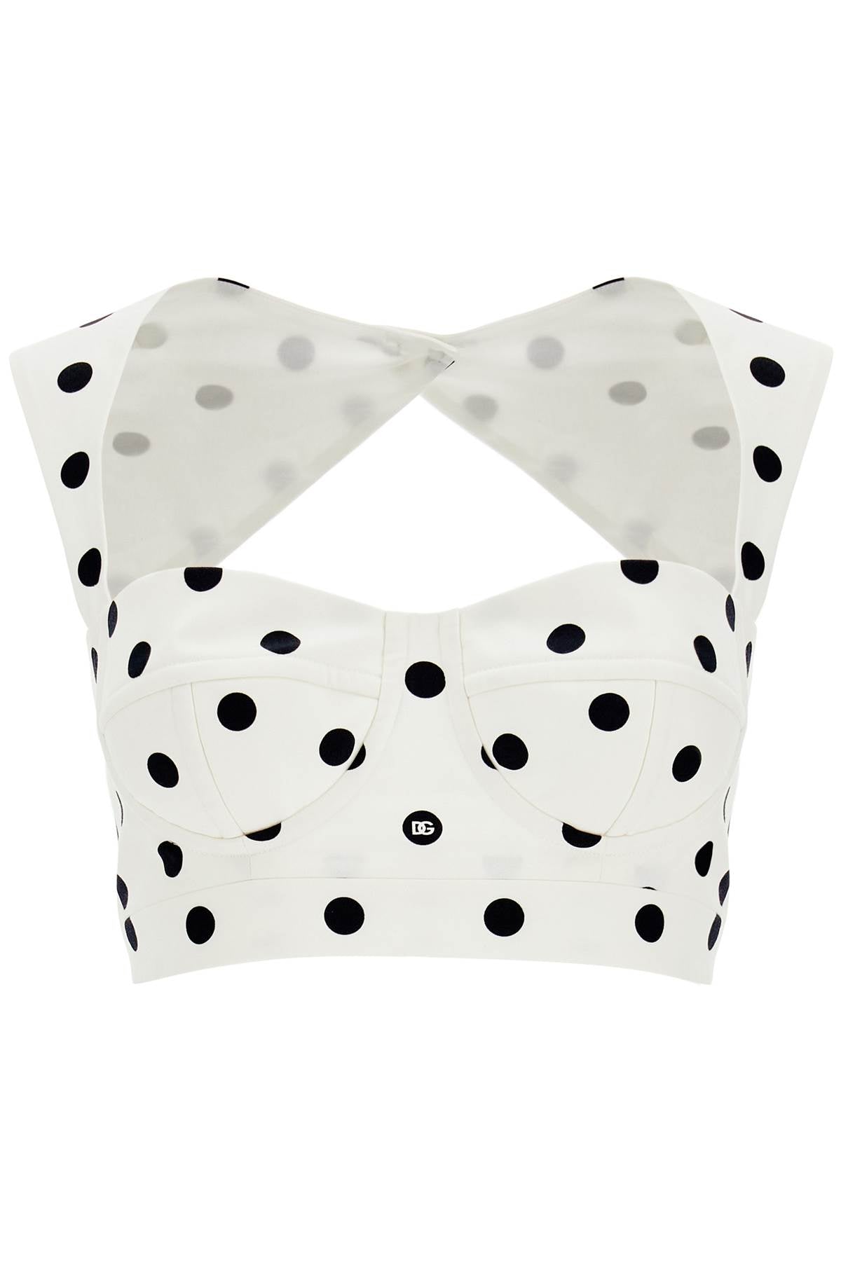 Polka Dot Cotton Bustier Top With  - White