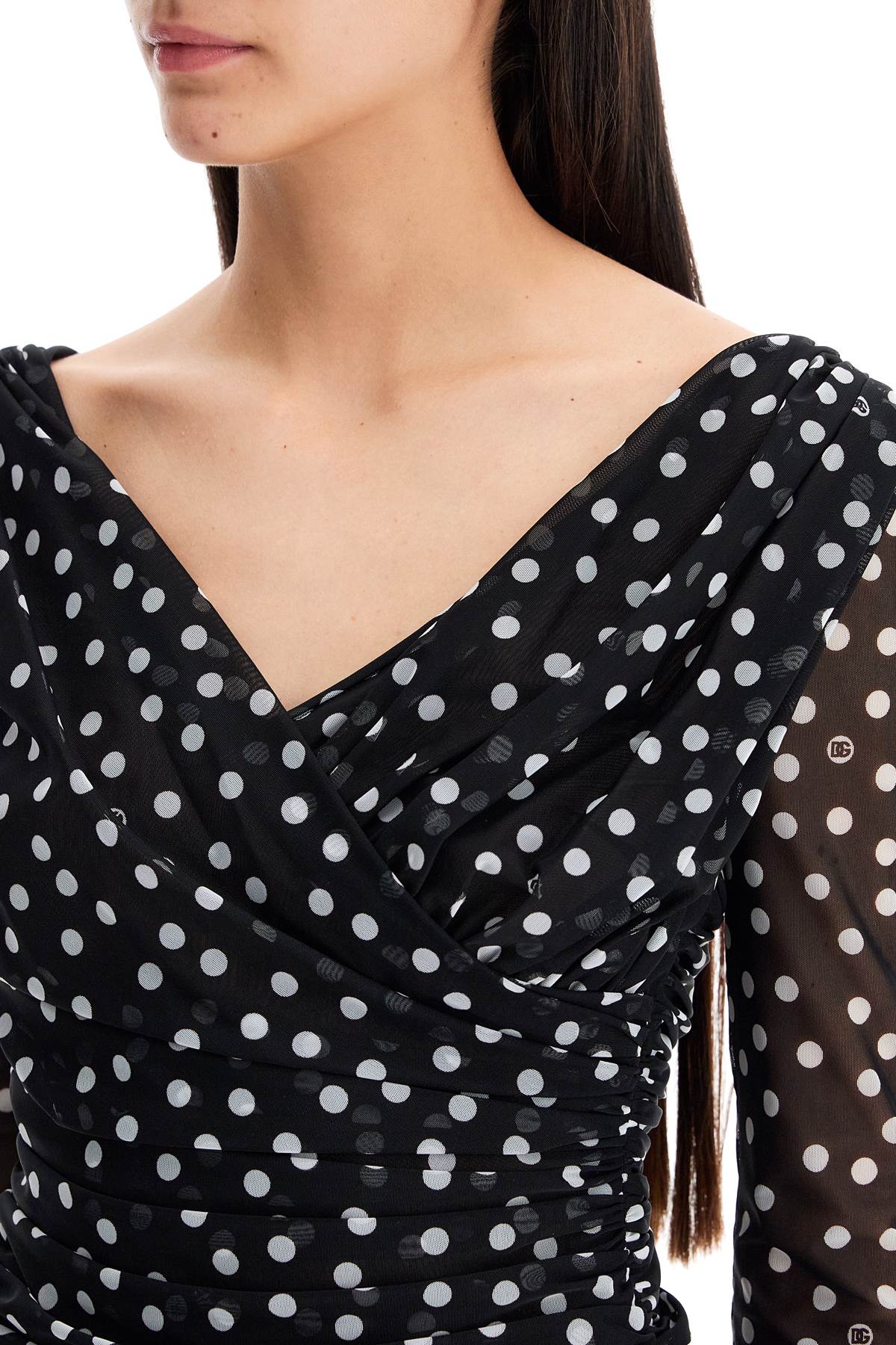 Polka Dot Draped Top With  - Black