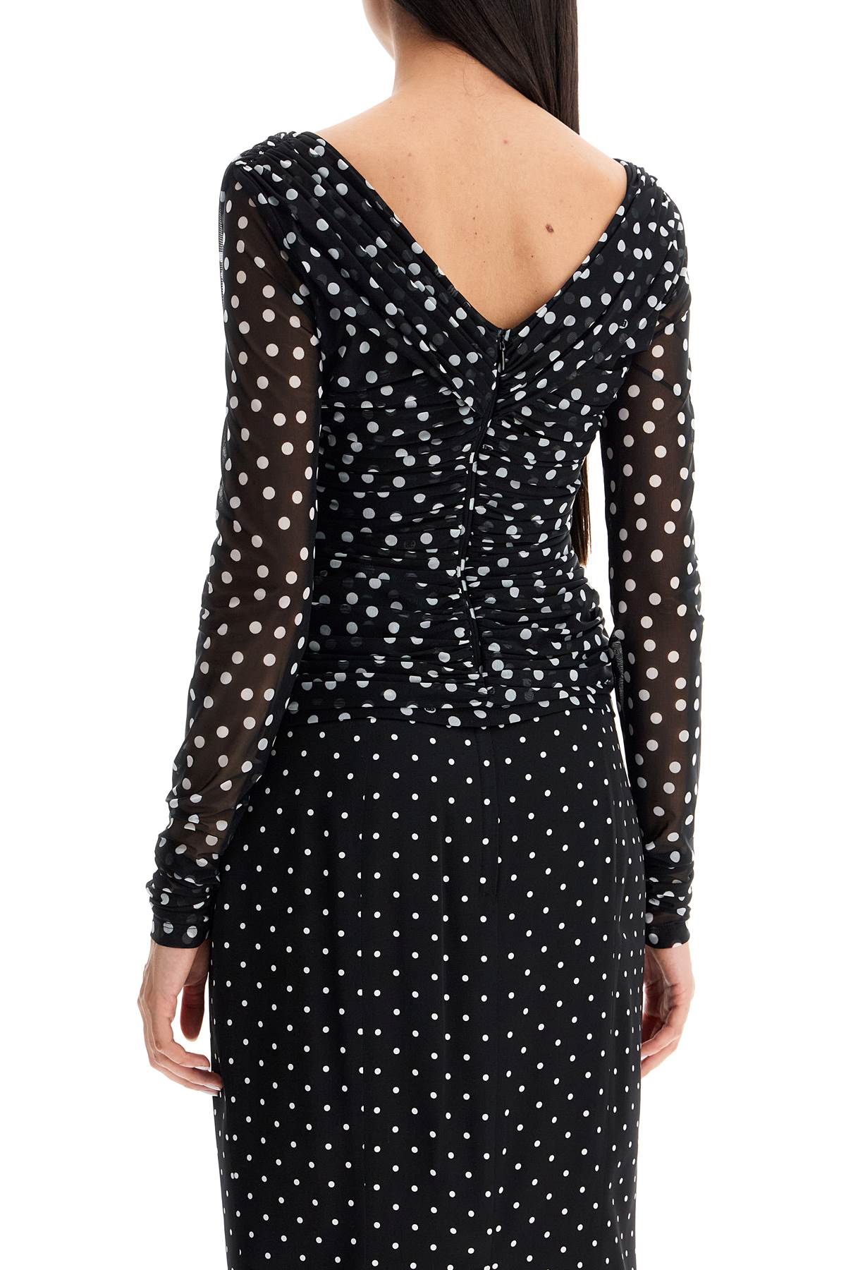 Polka Dot Draped Top With  - Black