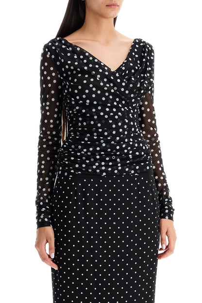 Polka Dot Draped Top With  - Black