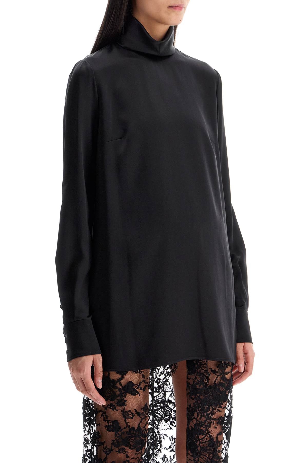 Silk Satin Blouse  - Black