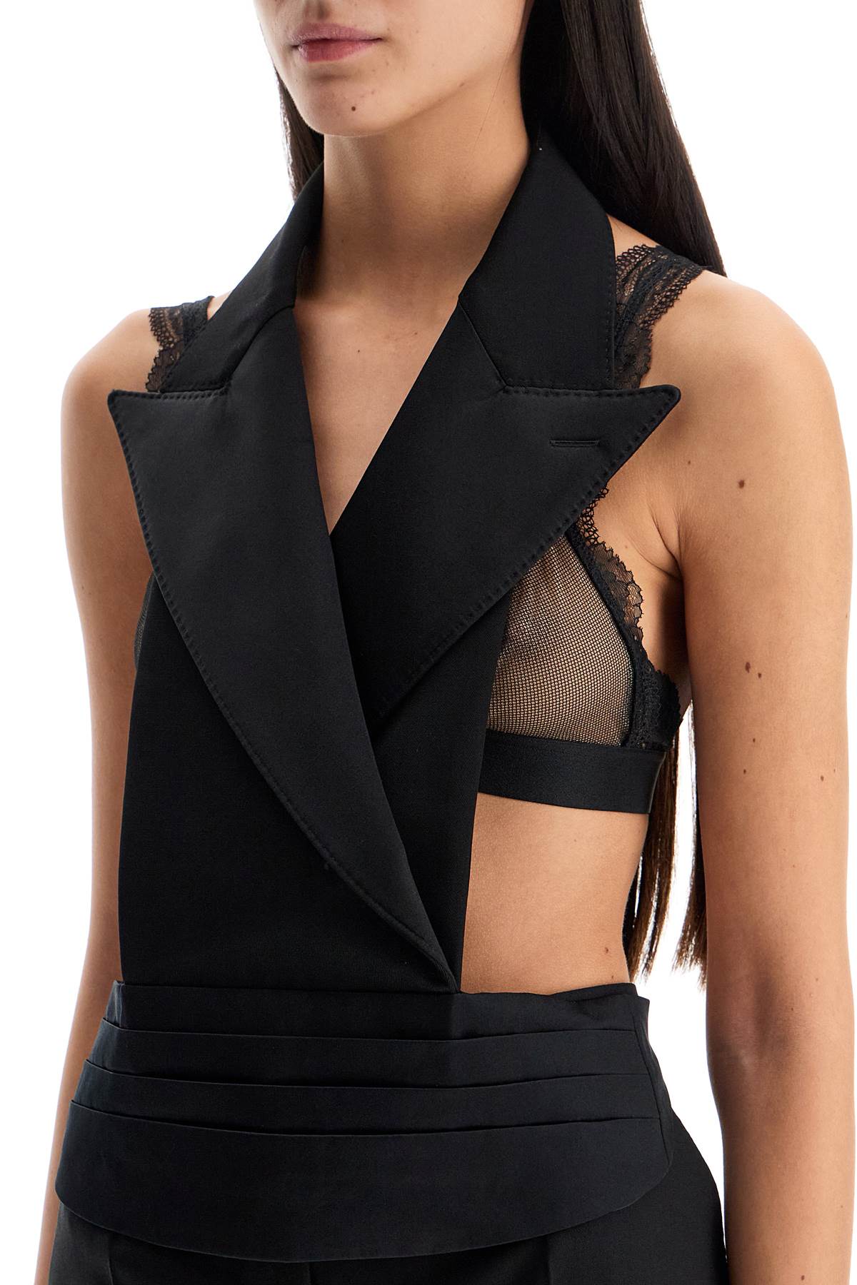 Open-back Wool And Silk Blend Vest  - Black