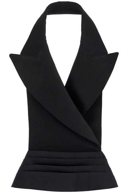 Open-back Wool And Silk Blend Vest  - Black