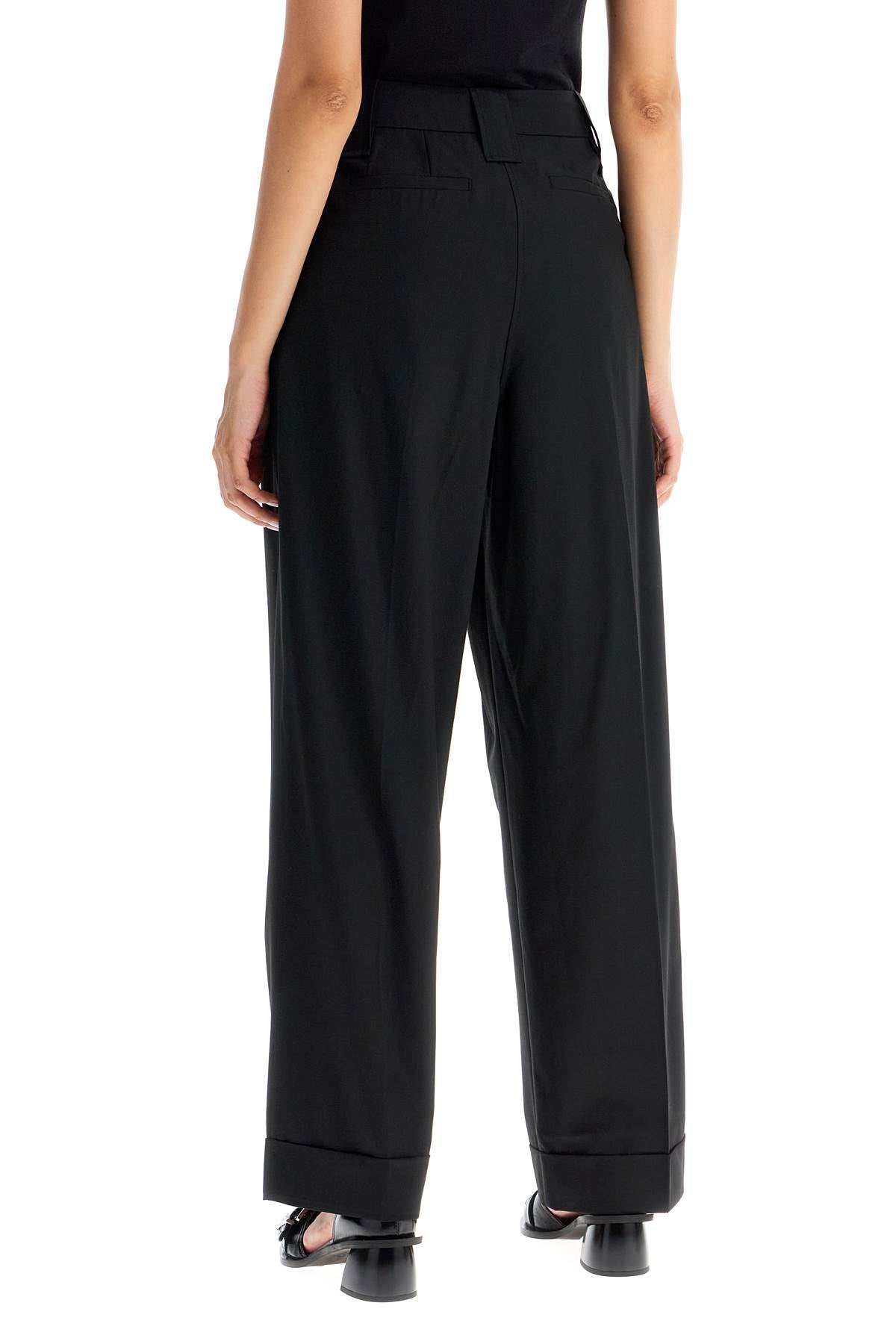 Double Pleat Fluid Trousers  - Black