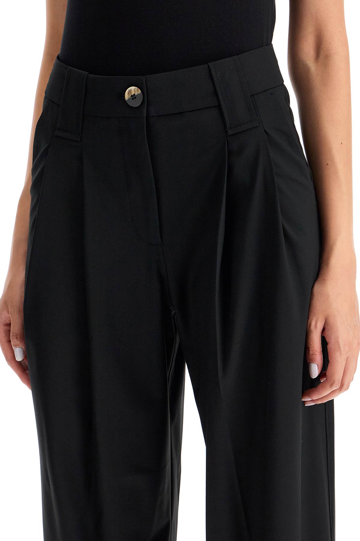 Double Pleat Fluid Trousers  - Black