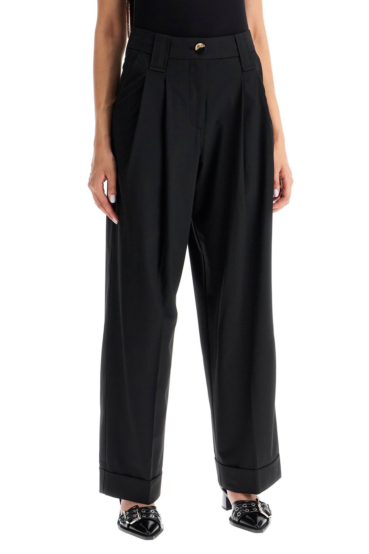 "flowy Trousers With Two Ple  - Black