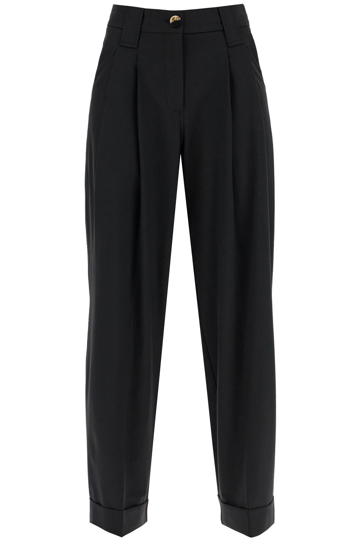 Double Pleat Fluid Trousers  - Black