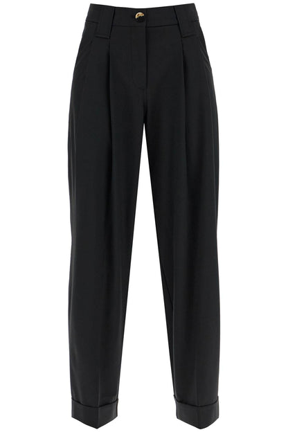 Double Pleat Fluid Trousers  - Black