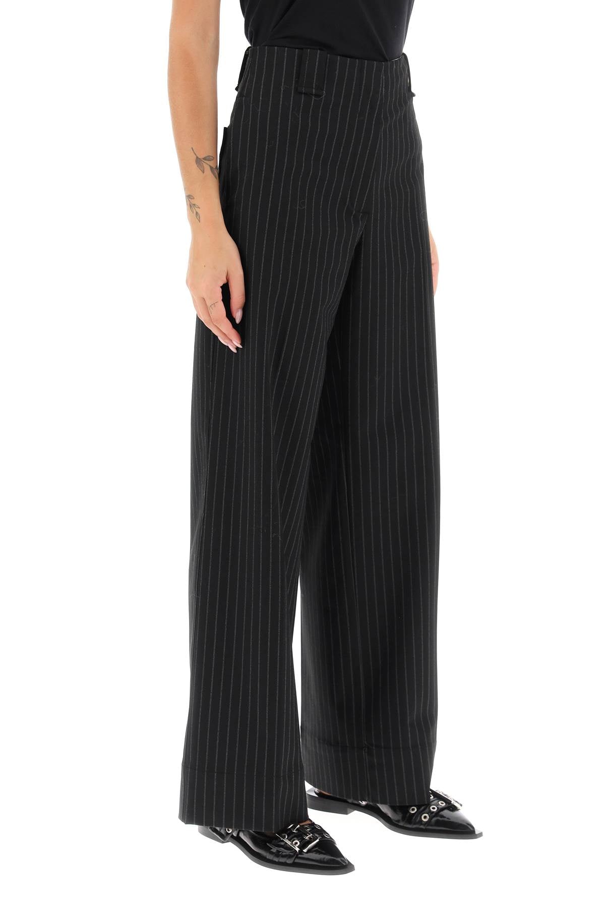 Pinstriped Wide Leg Pants  - Nero