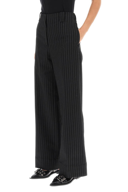 Pinstriped Wide Leg Pants  - Nero