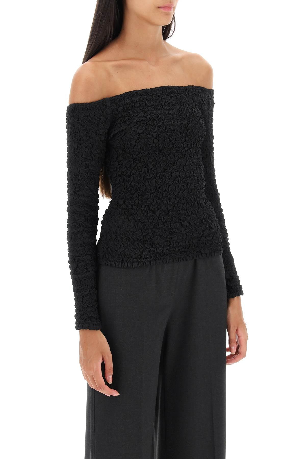 Smocked Long-sleeved Top  - Nero