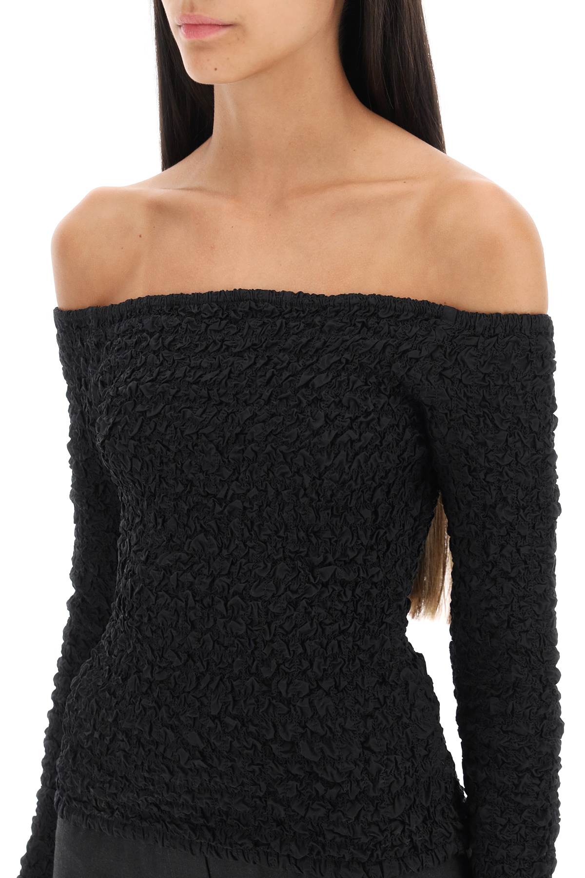 Smocked Long-sleeved Top  - Nero