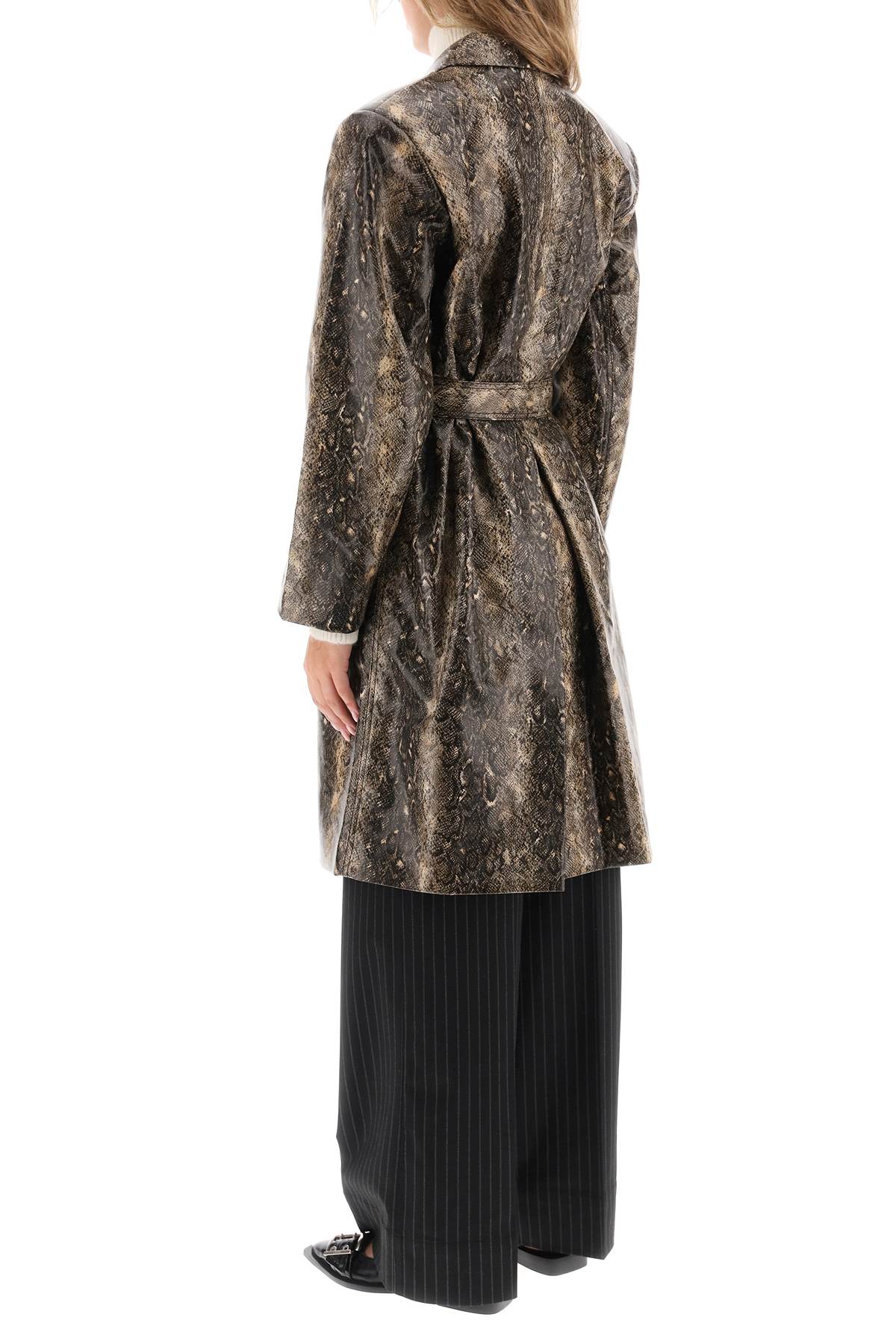 Snake-effect Faux Leather Trench Coat  - Marrone