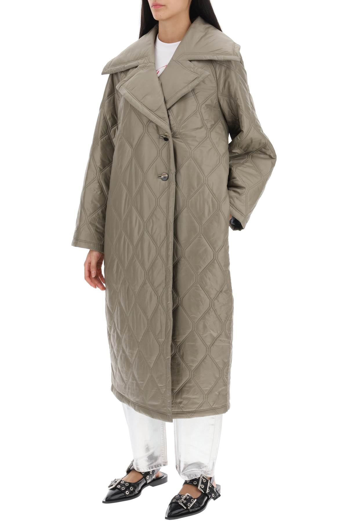 Quilted Oversized Coat  - Khaki