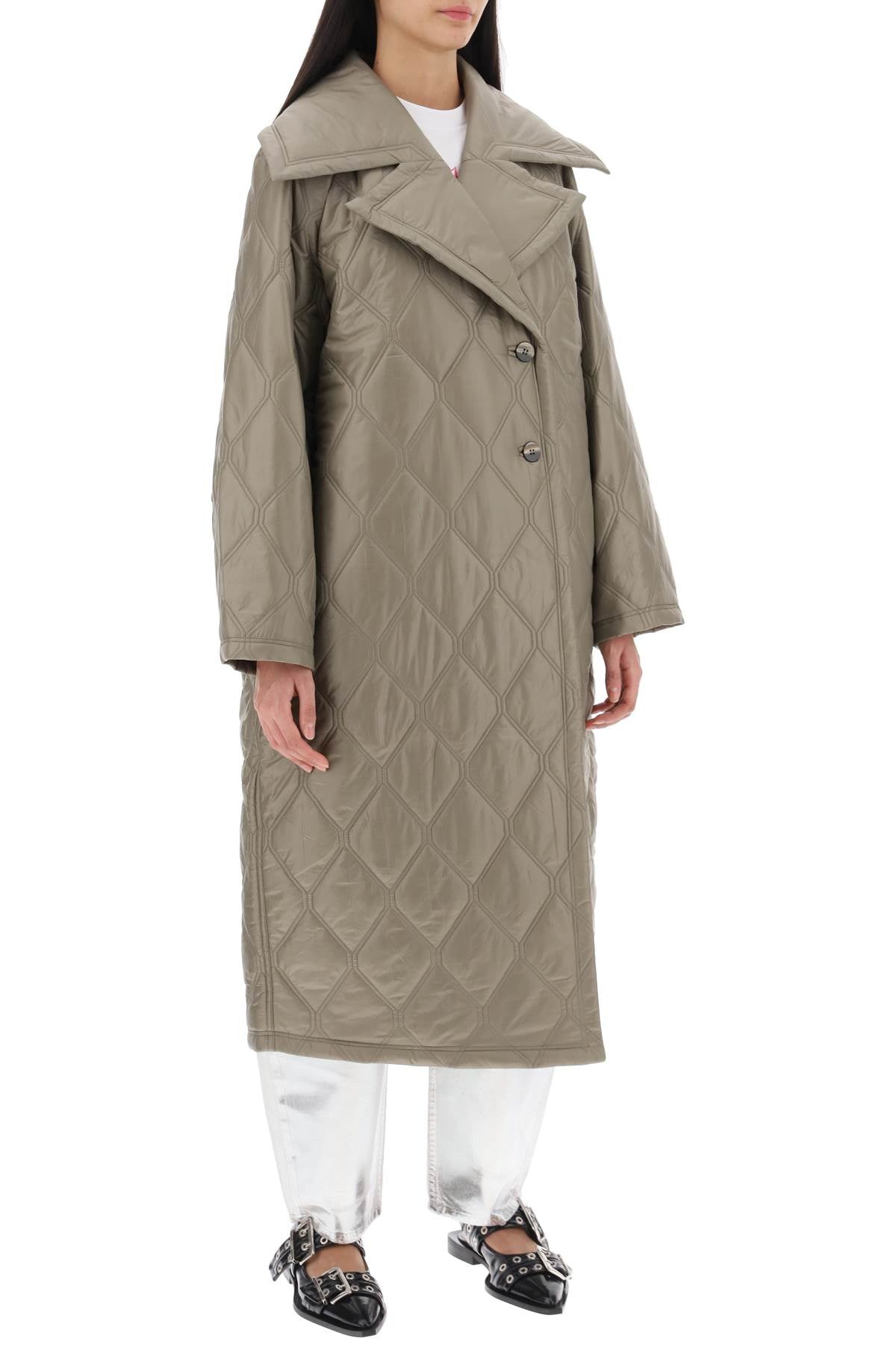 Quilted Oversized Coat  - Khaki