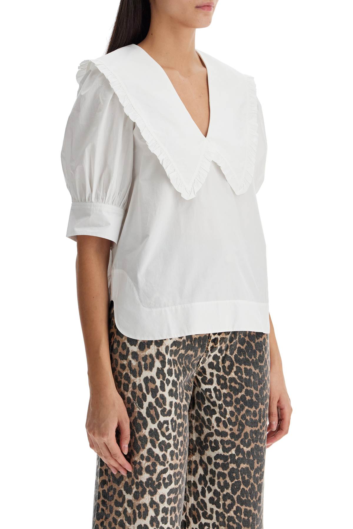 Blouse With Exaggerated Collar And Ruffle  - White